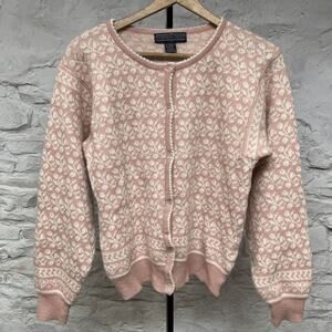 Herman Geist Lambswool Sweater Angora Cottagecore Pink Floral Cardigan Vintage